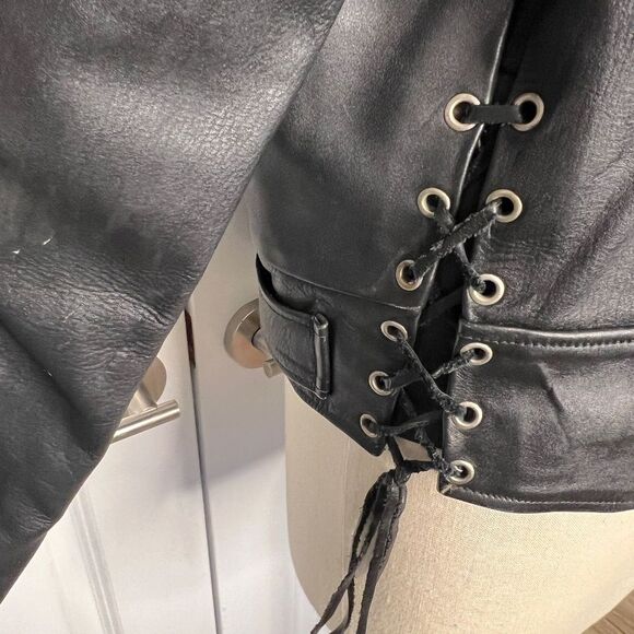 Ripples 90's Vintage Black Leather Moto Jacket Size 42 - Picture 5 of 13